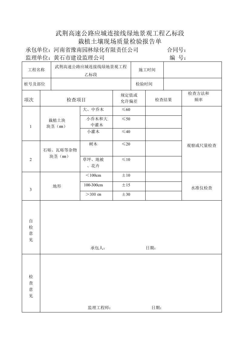 园林绿化用质量检验报告单