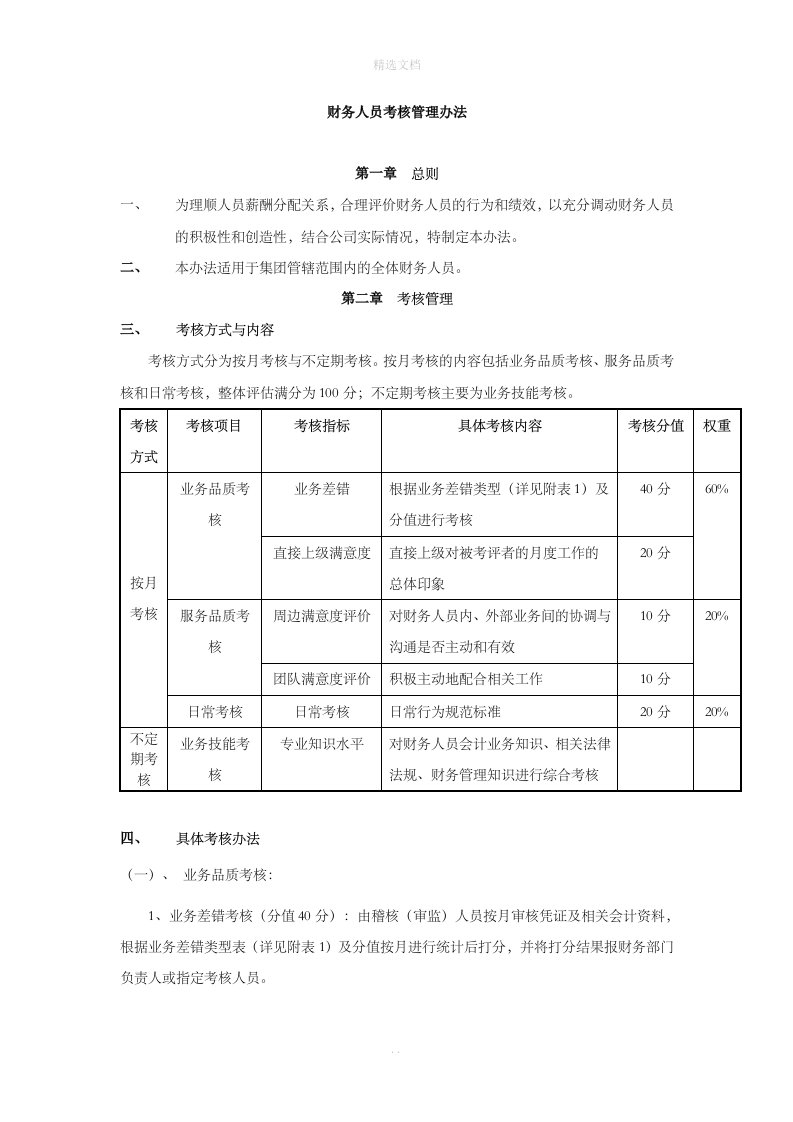 财务人员考核办法