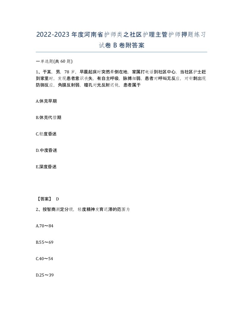 2022-2023年度河南省护师类之社区护理主管护师押题练习试卷B卷附答案