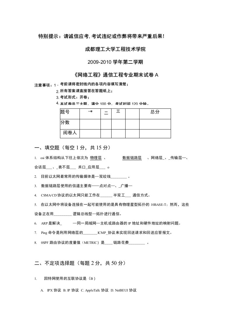 通信工程A试卷