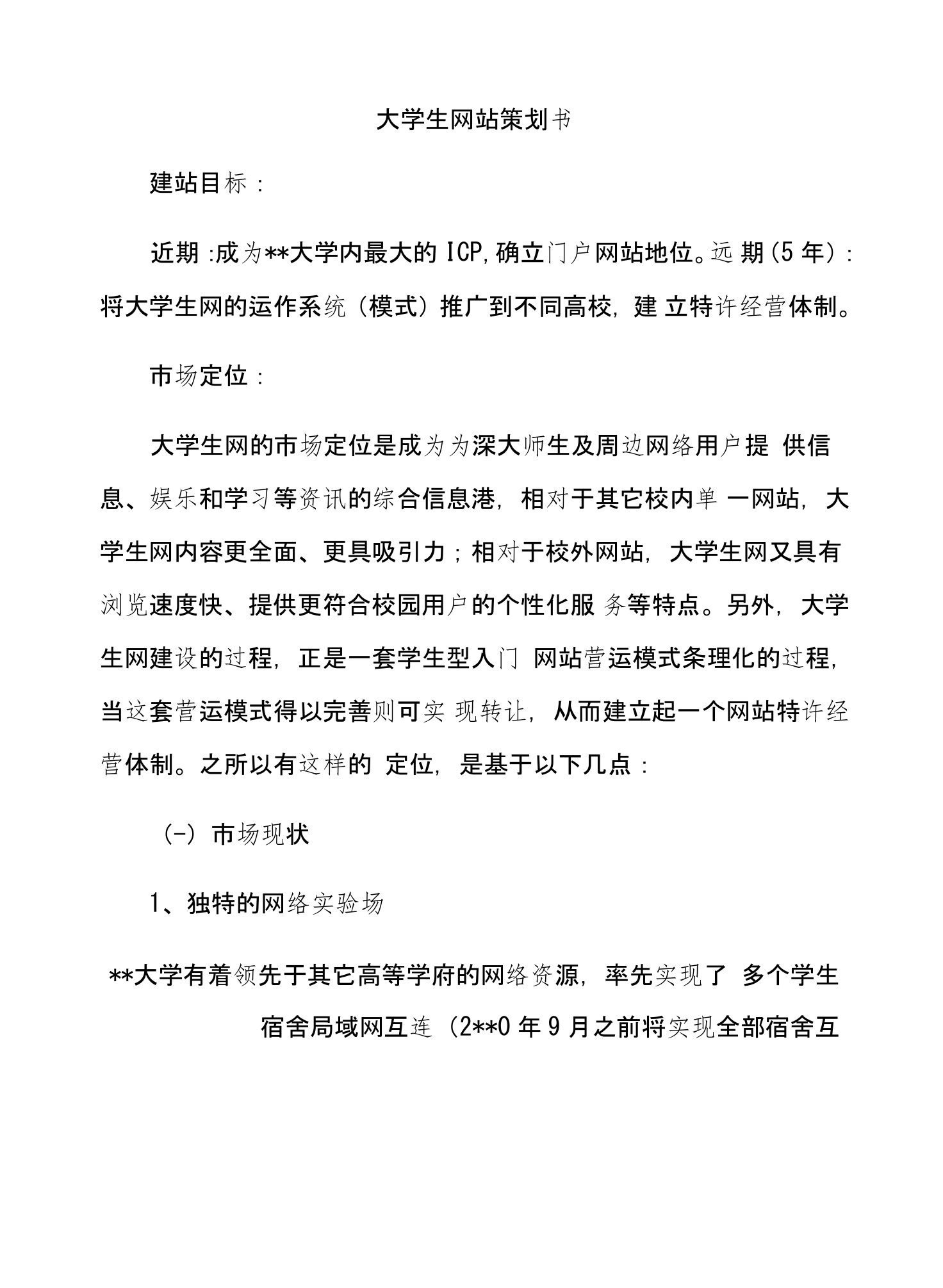 大学生网站策划书