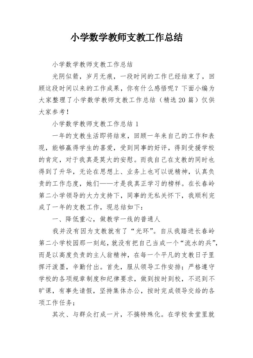 小学数学教师支教工作总结