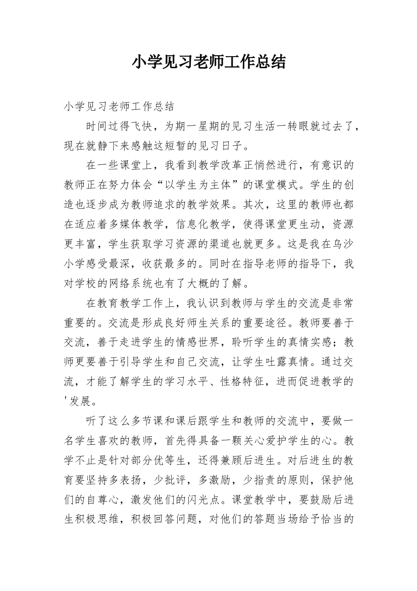 小学见习老师工作总结