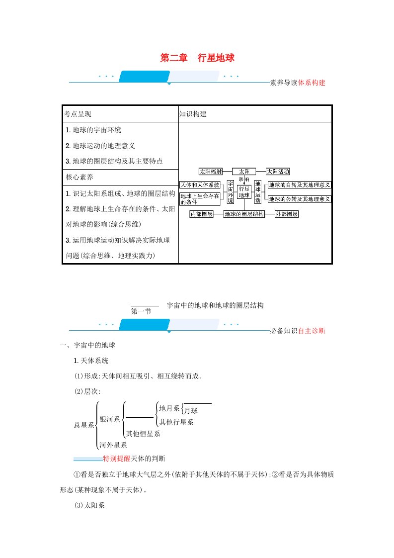 高考地理一轮复习第二章行星地球1宇宙中的地球和地球的圈层结构学案新人教版