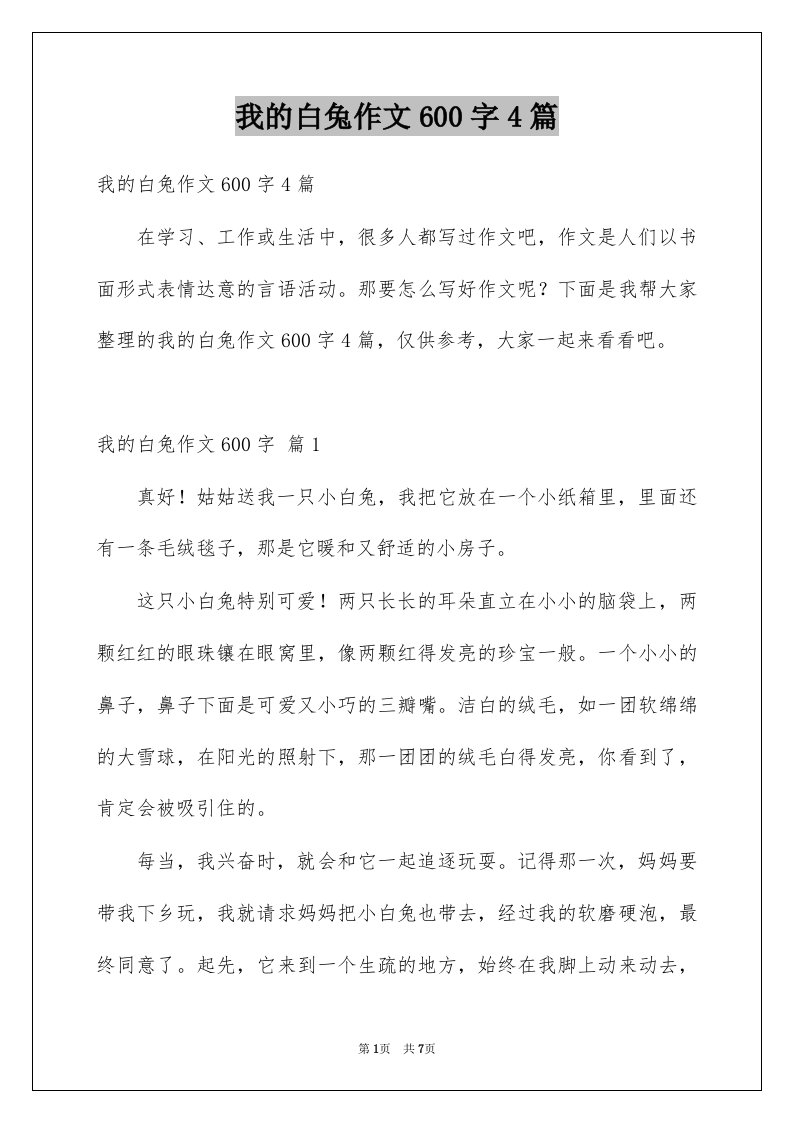 我的白兔作文600字4篇