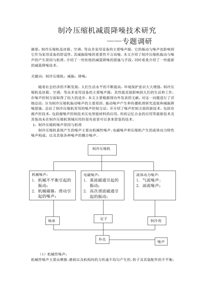 制冷压缩机减振降噪技术专题调研