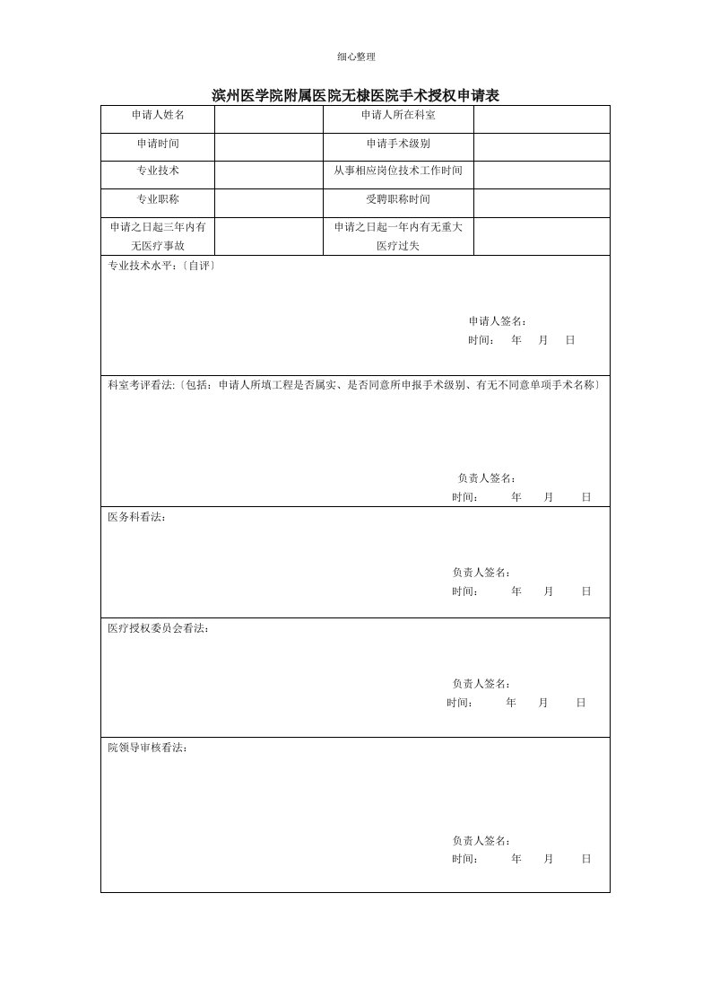 各级医师手术授权表