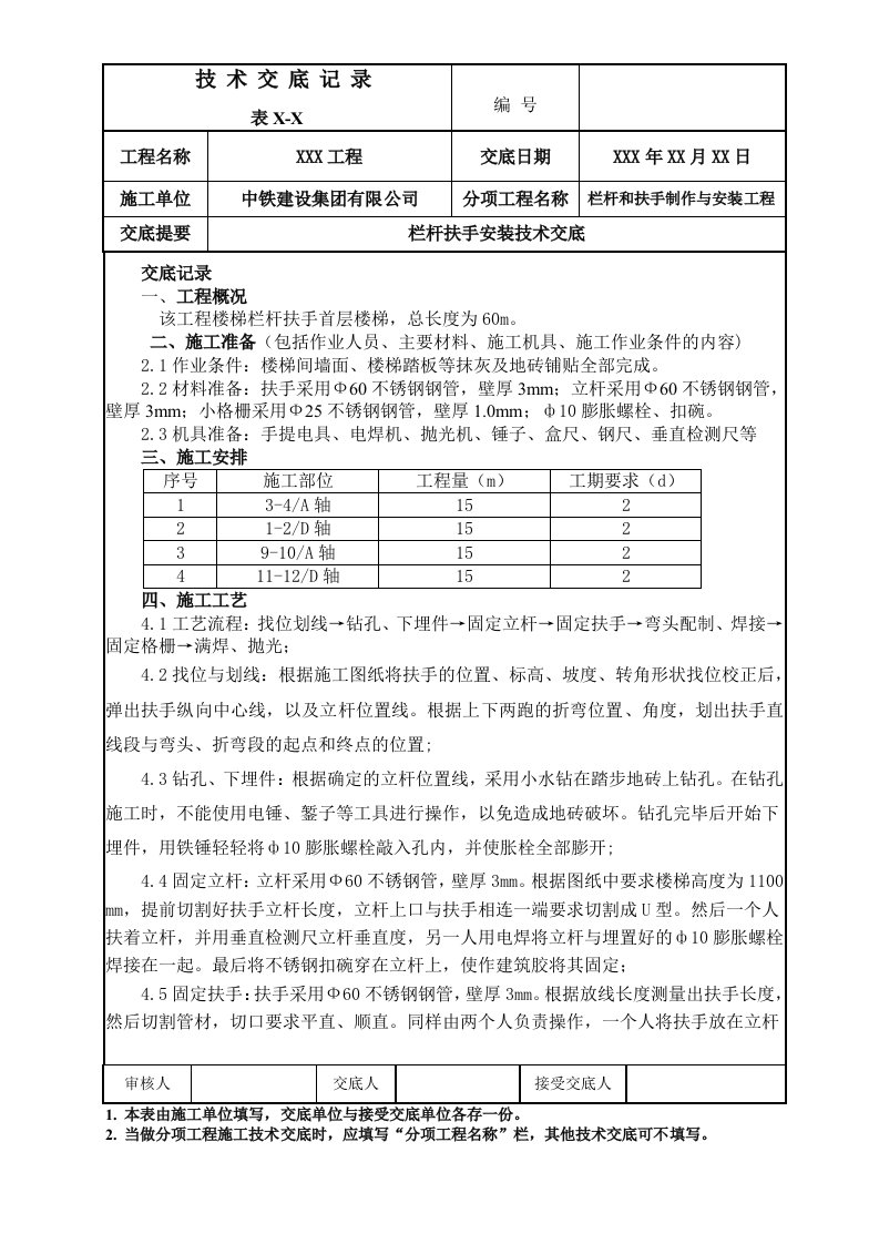 楼梯栏杆、扶手安装施工技术交底