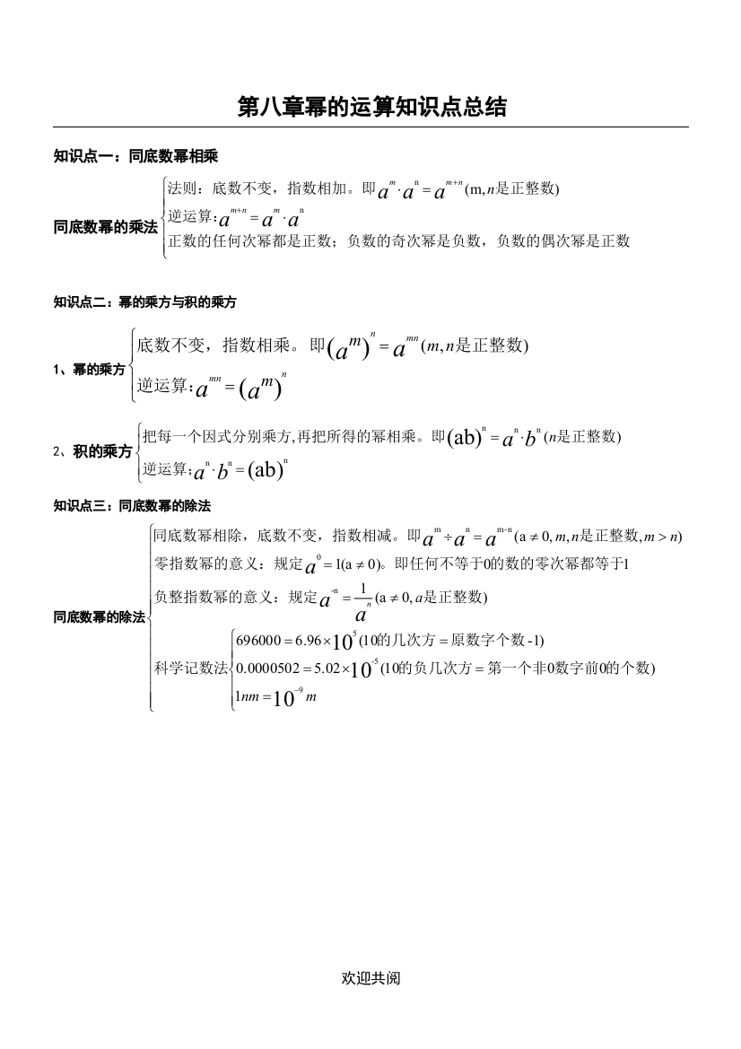 幂的运算知识点总结