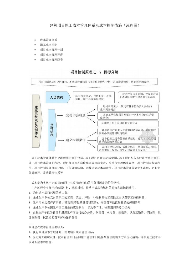 建筑项目施工成本管理体系及成本控制措施流程图