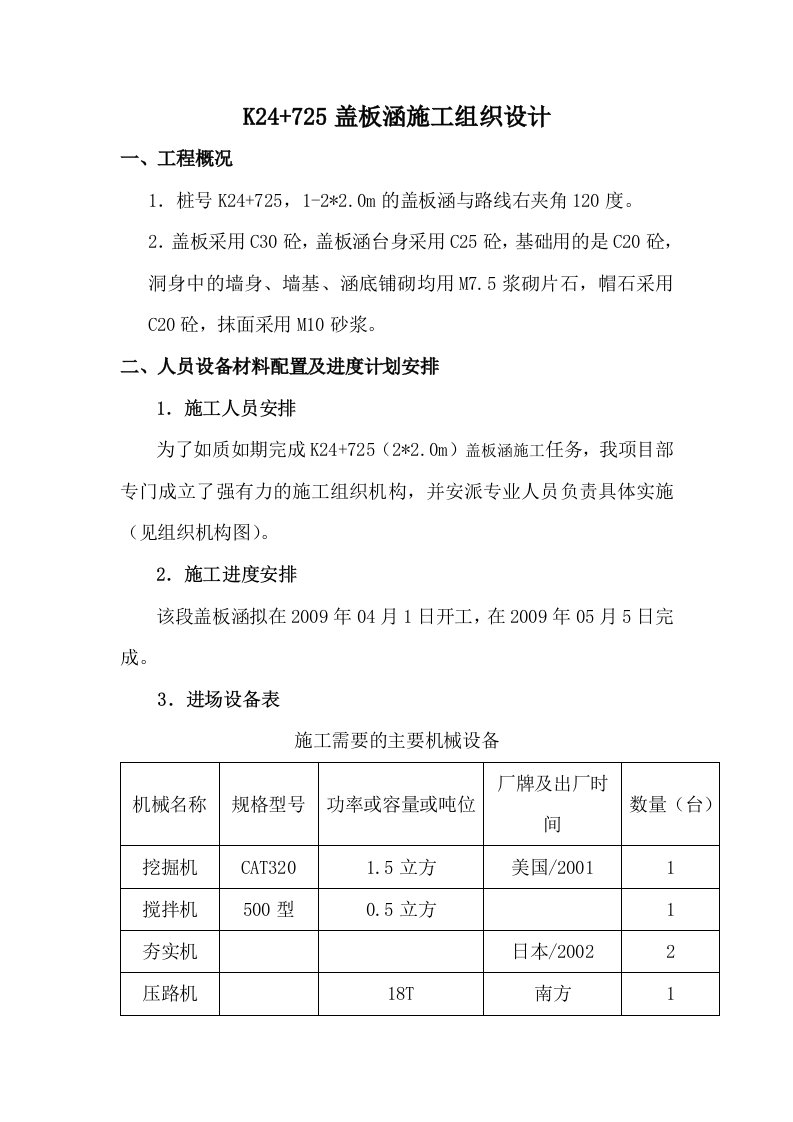 盖板涵开工报告