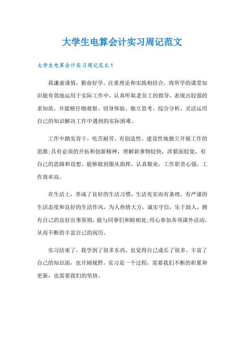 大学生电算会计实习周记范文