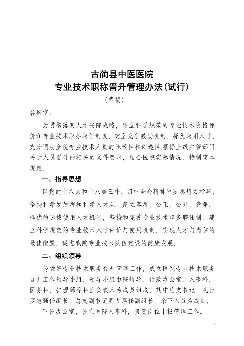 古蔺县中医医院专业技术职称晋升管理办法