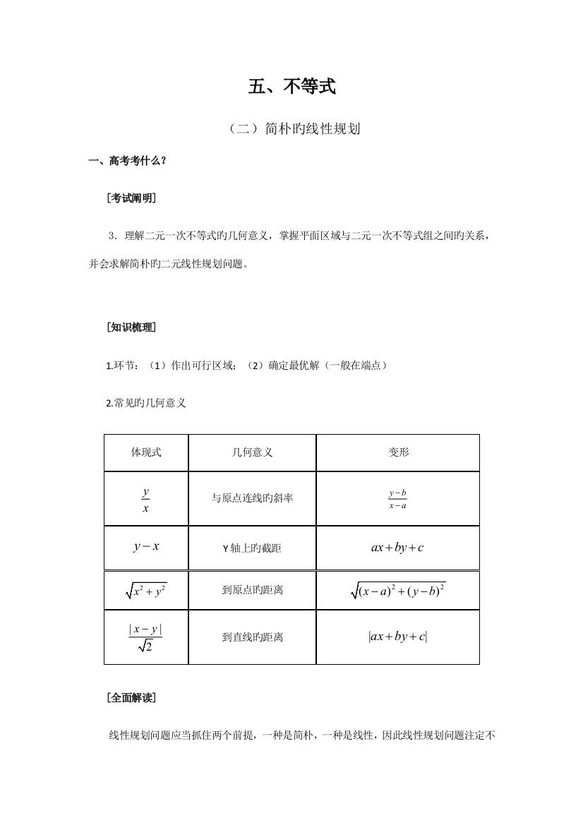 浙江省高考试题逐类透析简单的线性规划