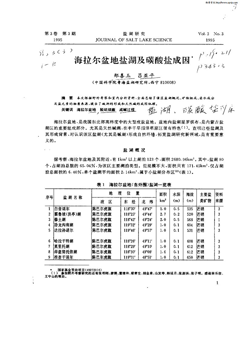 海拉尔盆地盐湖及碳酸盐成因.pdf