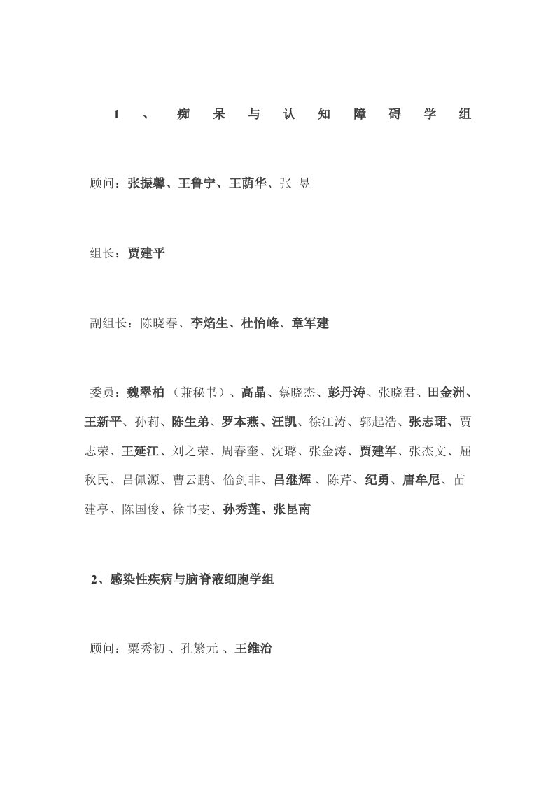 中华医学会神经病学分会第六届委员会名单