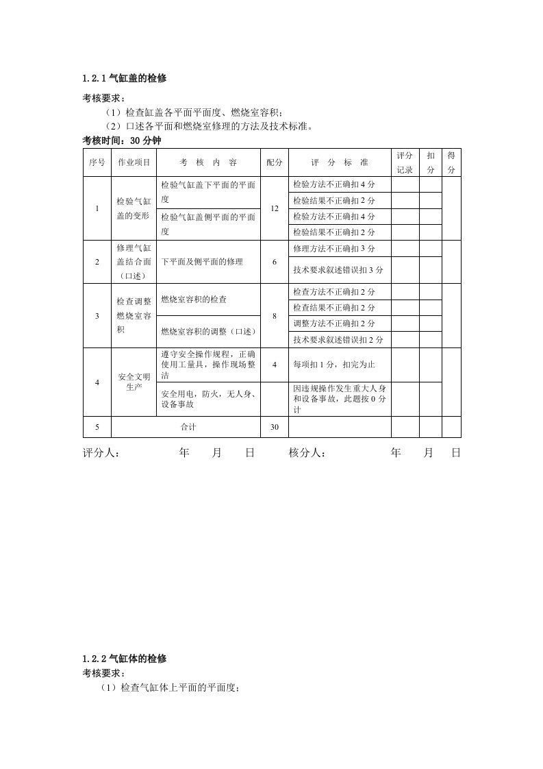 汽车维修中级工操作考题中级修理