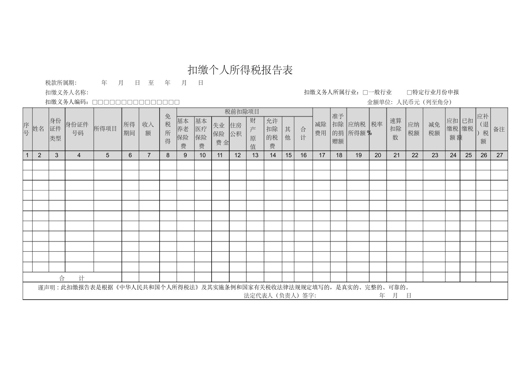 《个人所得税扣缴明细申报表》填表说明