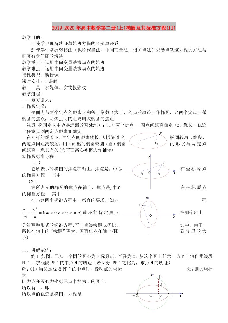 2019-2020年高中数学第二册(上)椭圆及其标准方程(II)