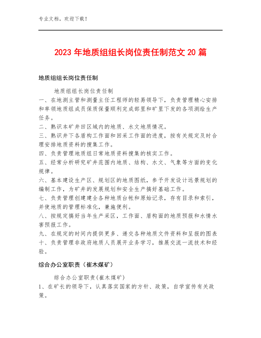 2023年地质组组长岗位责任制范文20篇