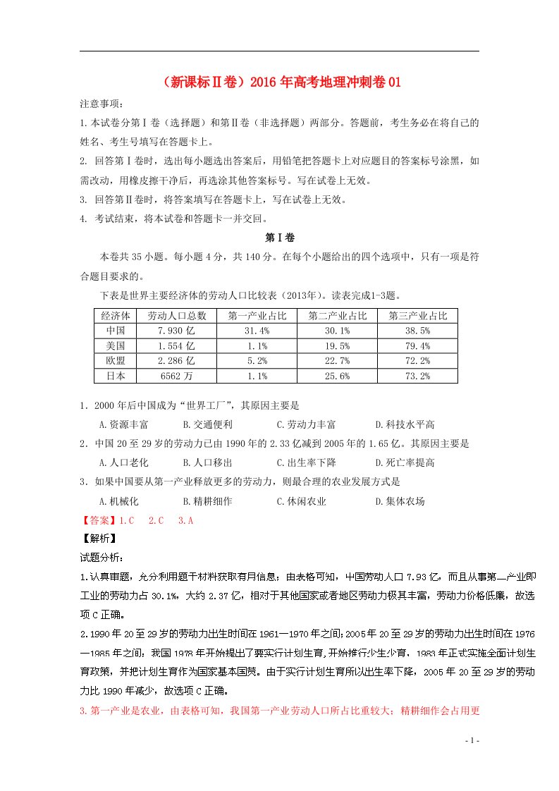 高考地理冲刺卷012