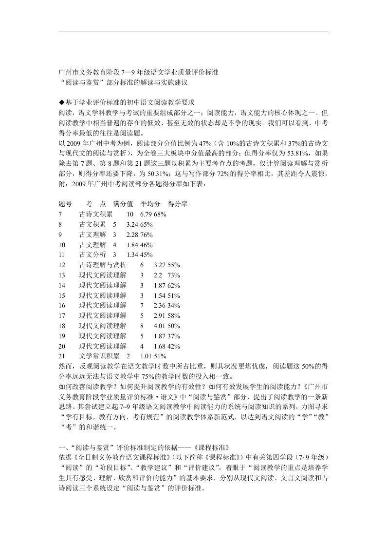 阅读与鉴赏评价标准