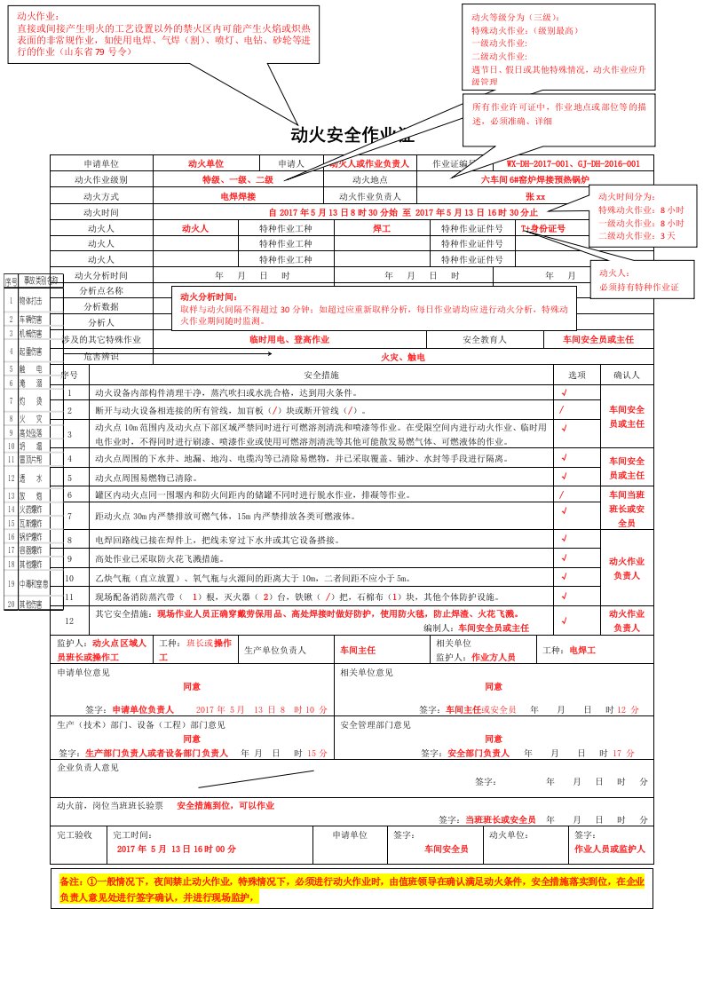 八大作业票规范填写示例