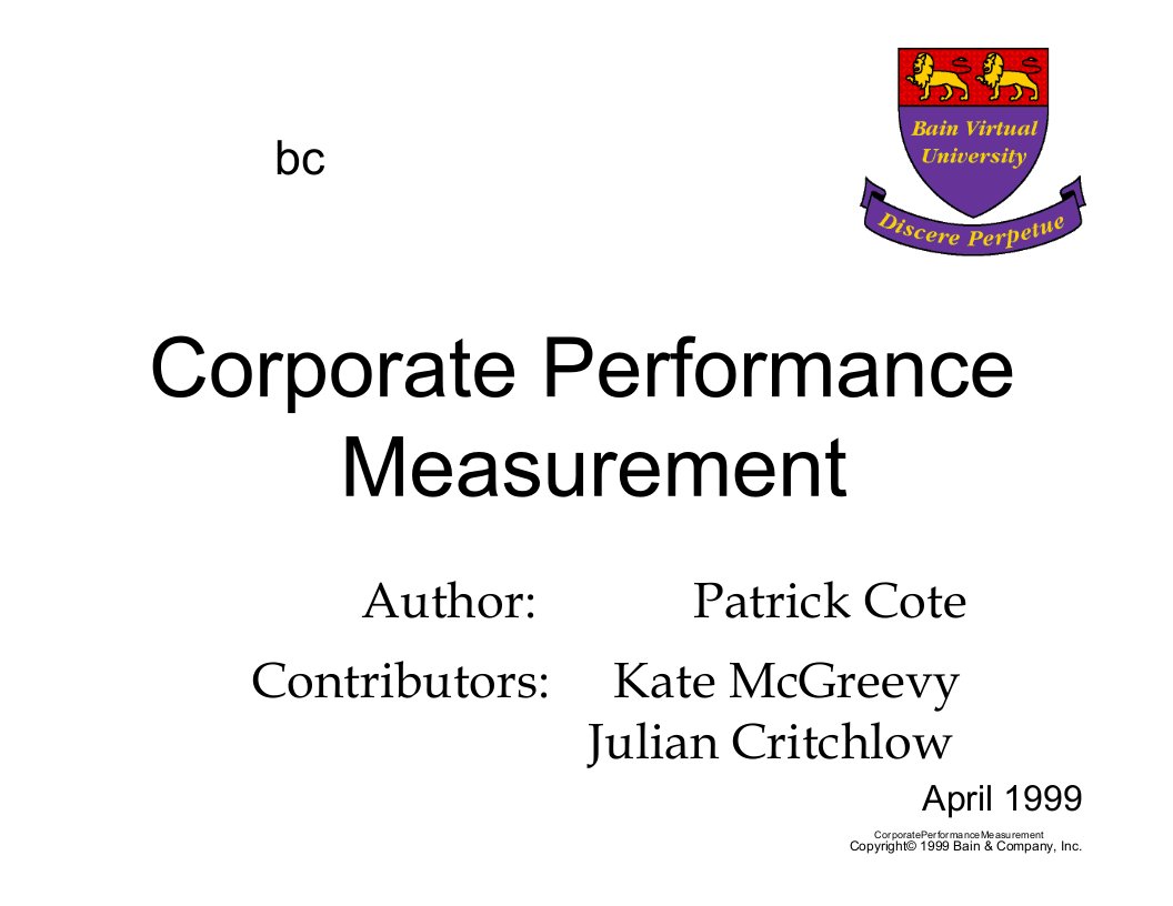 贝恩－业绩评估-CorporatePerformanceMeasurement（英文PPT