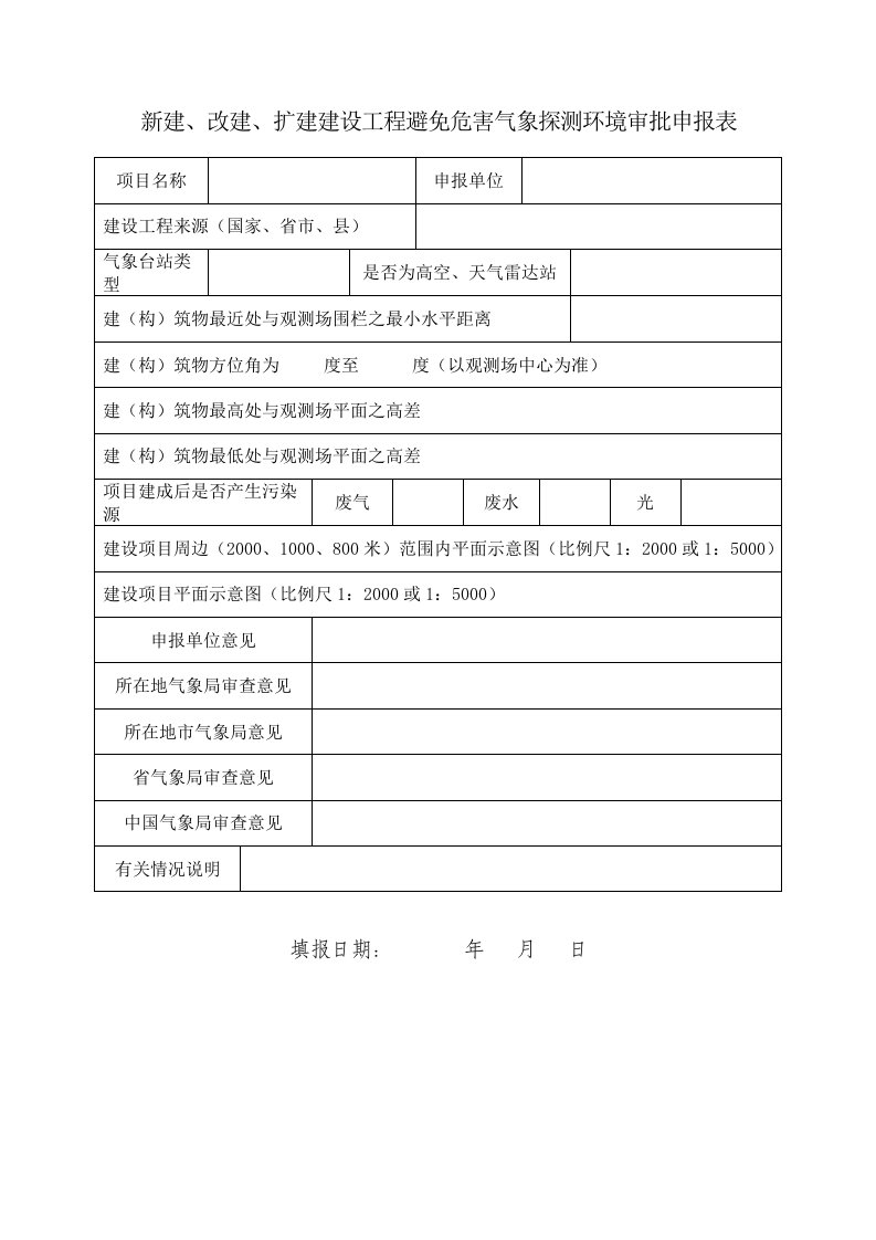 新建改建扩建建设工程避免危害气象探测环境审批申报表