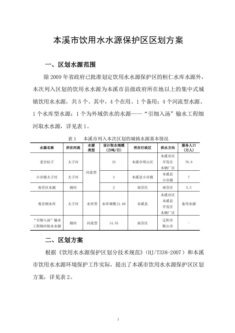 最新本溪市饮用水水源保护区区划方案