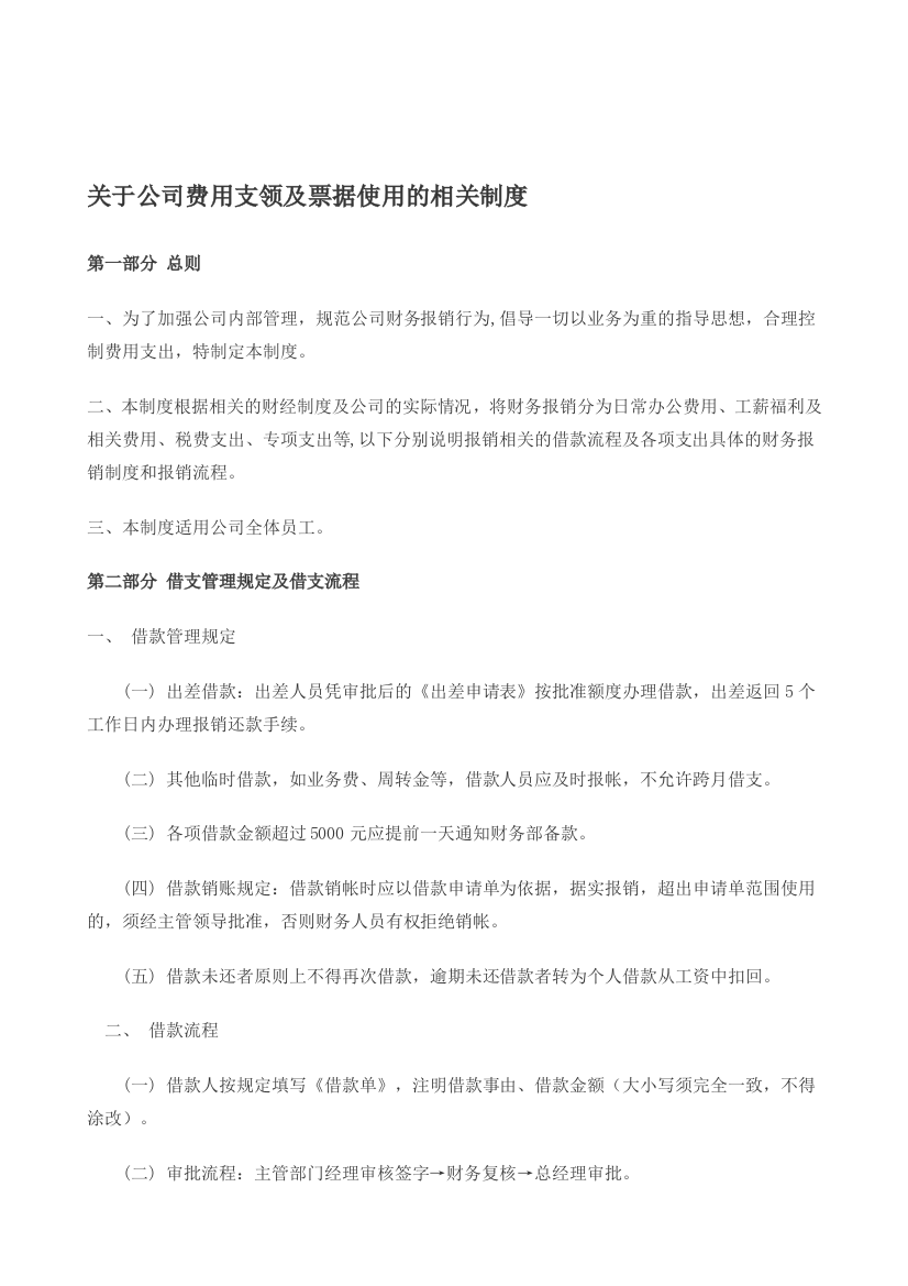 公司费用相关制度