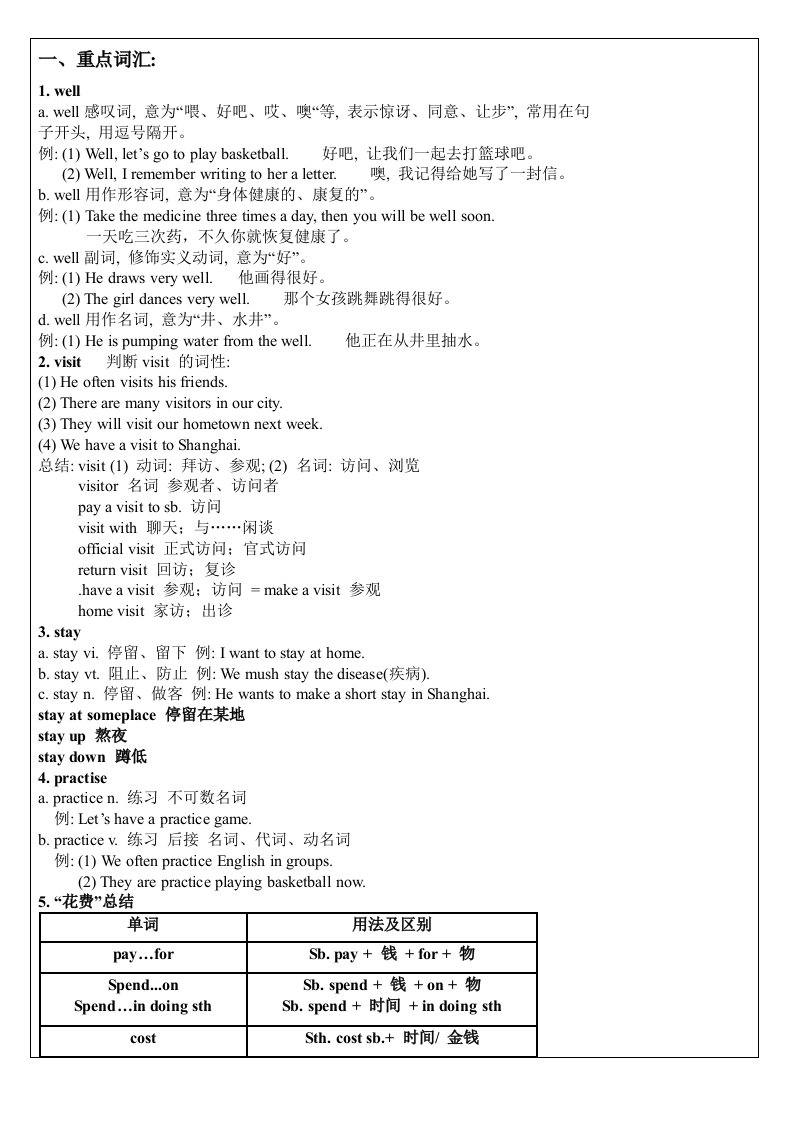 人教版七年级下册第九单元unit9重点短语语法句型