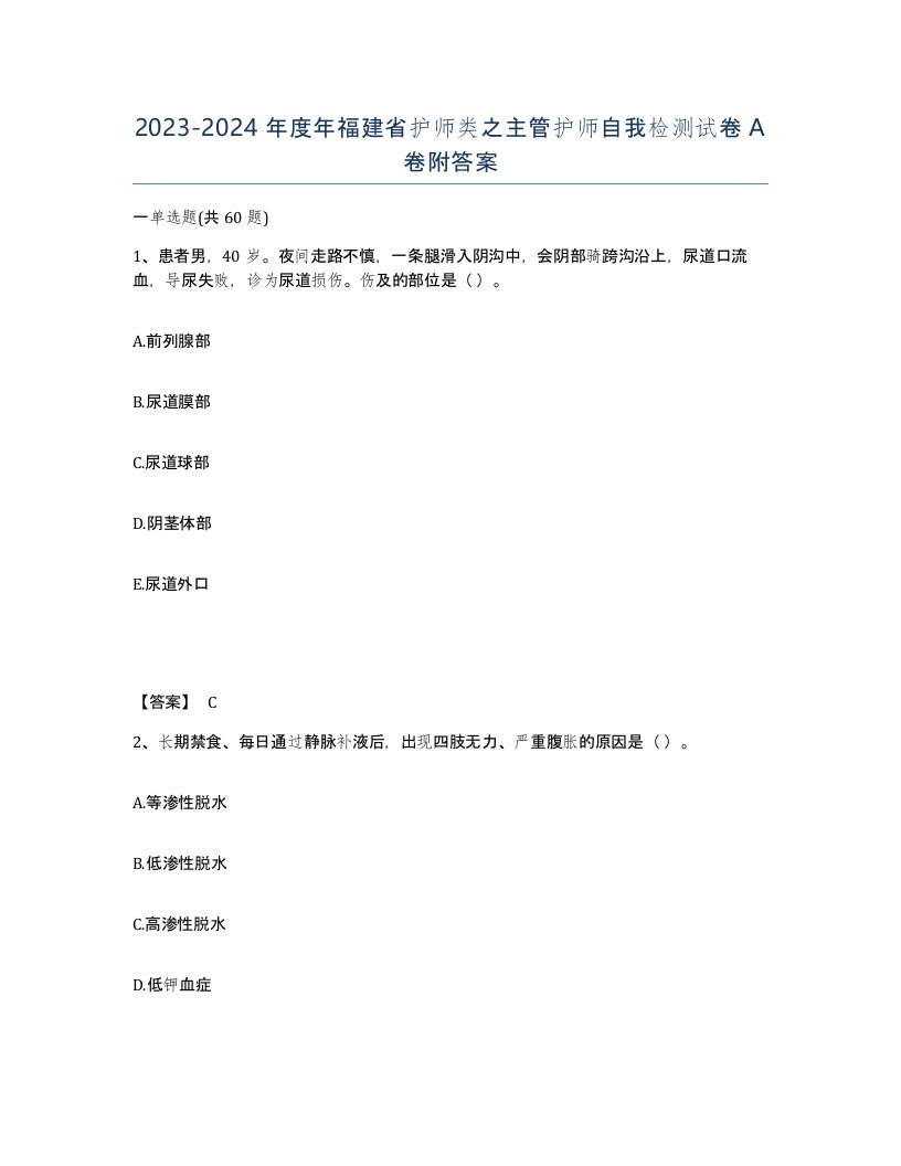 2023-2024年度年福建省护师类之主管护师自我检测试卷A卷附答案