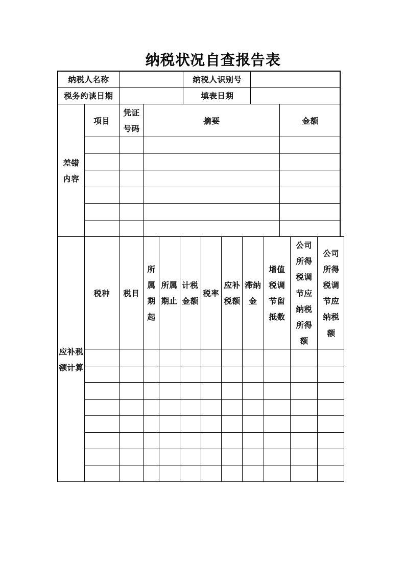 纳税情况自查报告表