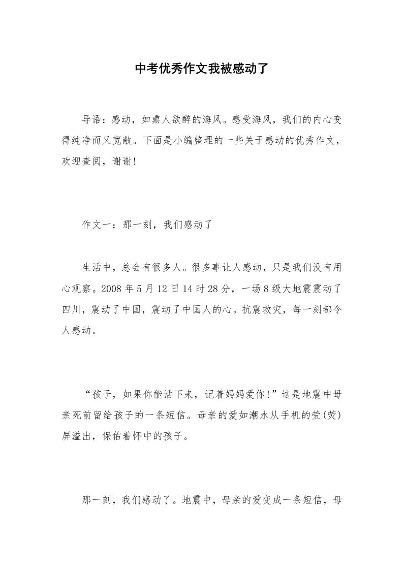 中考优秀作文我被感动了