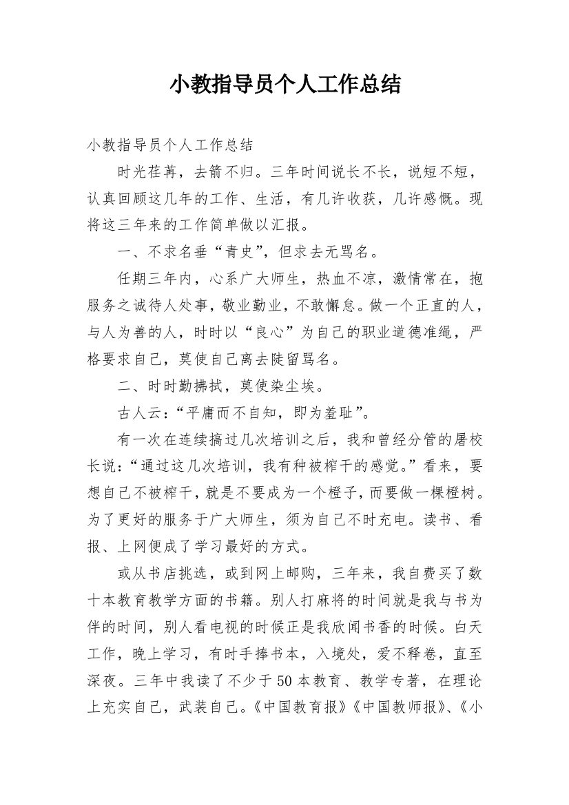 小教指导员个人工作总结