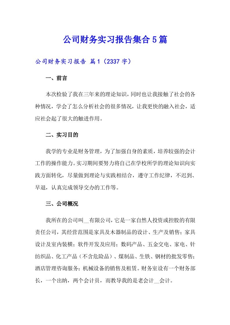 公司财务实习报告集合5篇