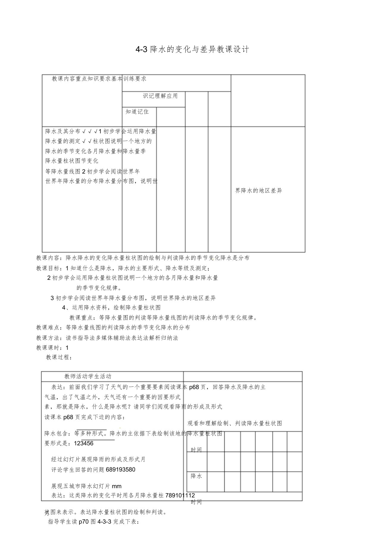 商务星球版七年级地理上册《第四章天气与气候第三节降水的变化与差异》教案2