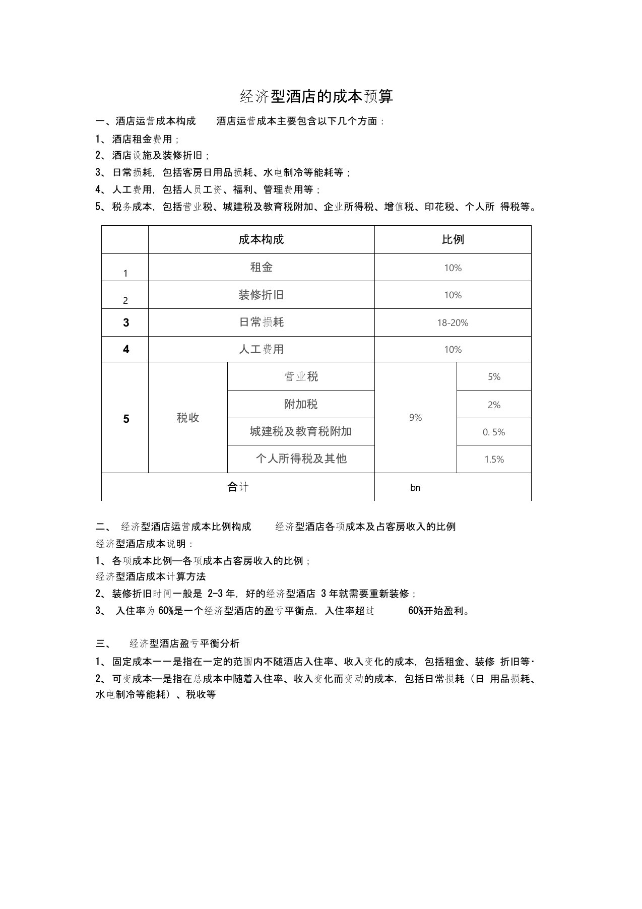 经济型酒店运营成本(1)