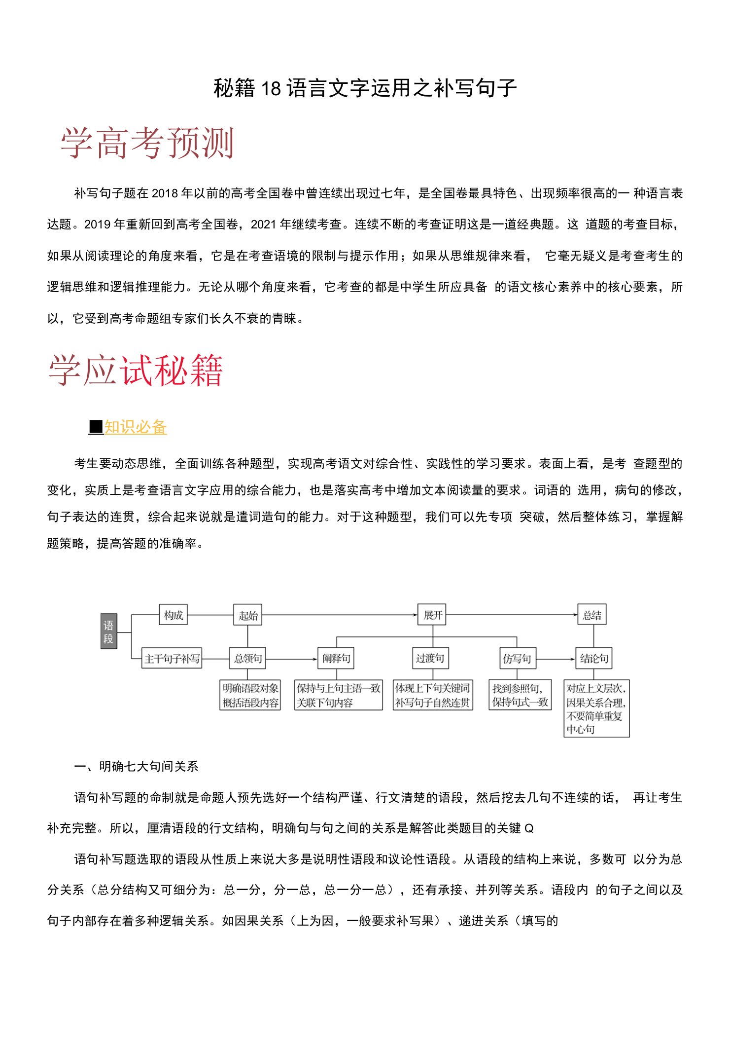 秘籍18语言文字运用之补写句子-备战2022年高考语文抢分秘籍（解析版）