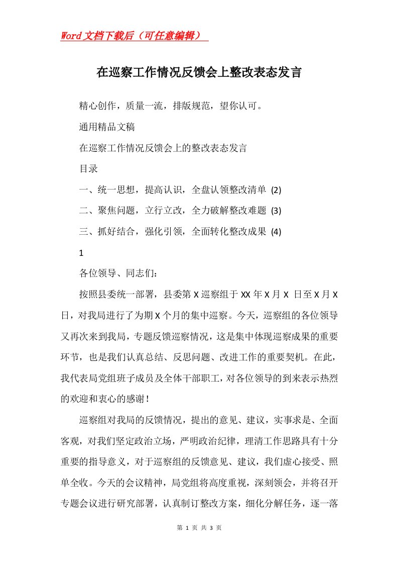 在巡察工作情况反馈会上整改表态发言_2