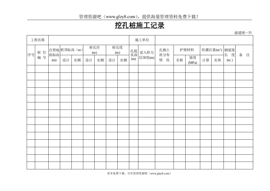 挖孔桩施工记录