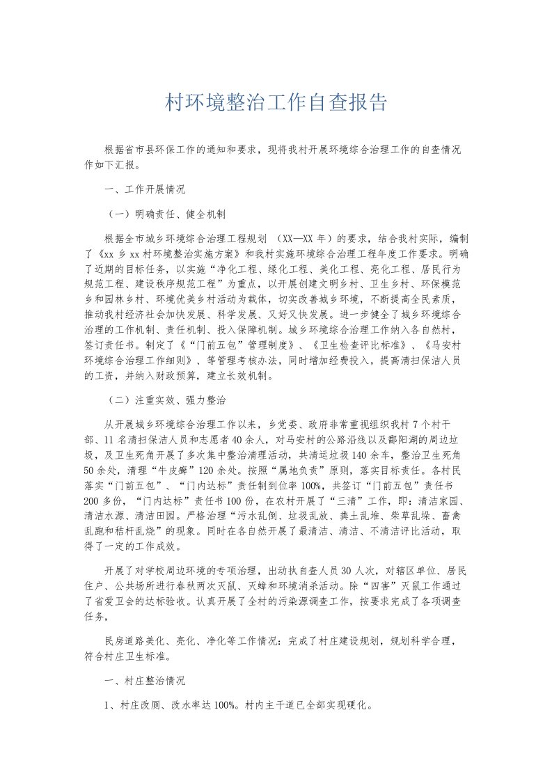 总结报告村环境整治工作自查报告