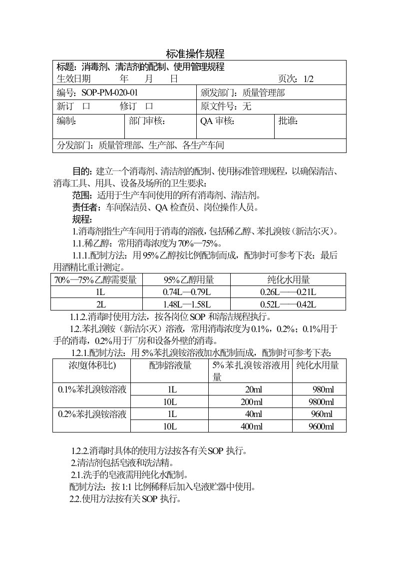 消毒剂、清洁剂的配制、使用管理规程(5%)