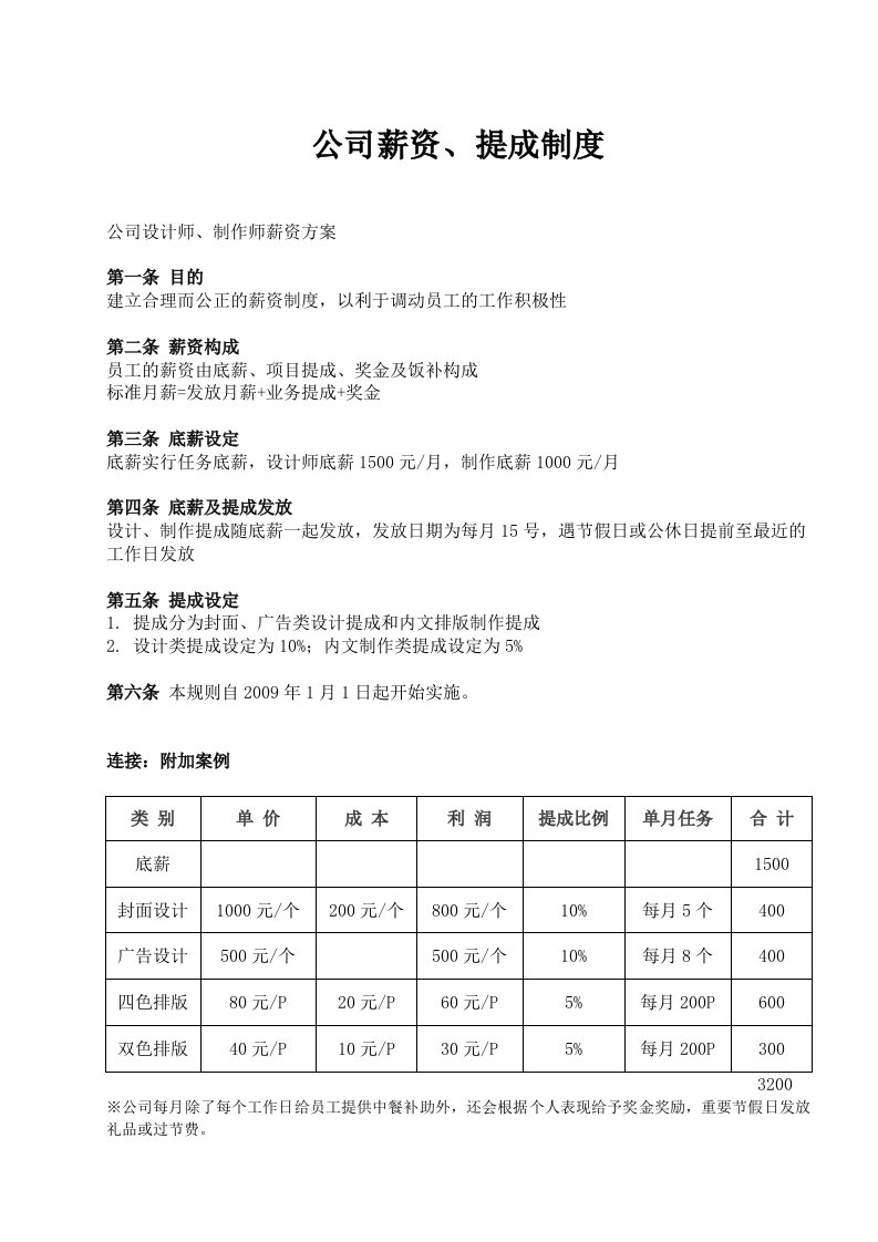 企业管理-广告公司公司薪资提成制度