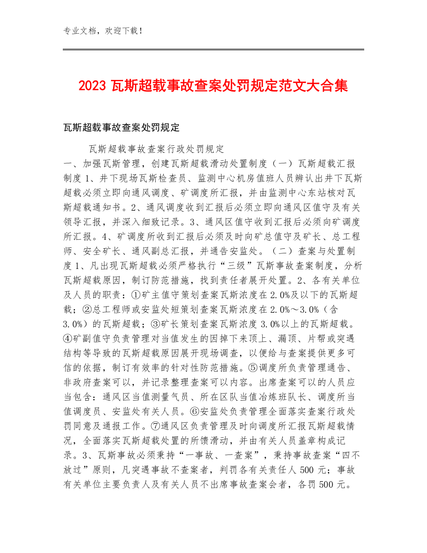 2023瓦斯超载事故查案处罚规定范文大合集