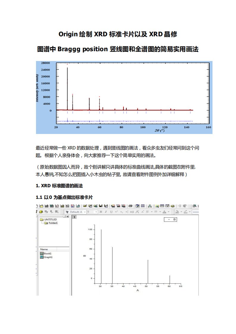 origin绘制xrd标准卡片以及xrd晶修后braggposition竖线图和全谱图