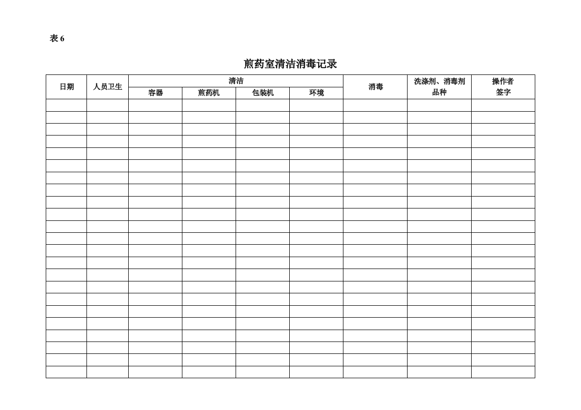 煎药室清洁消毒记录表