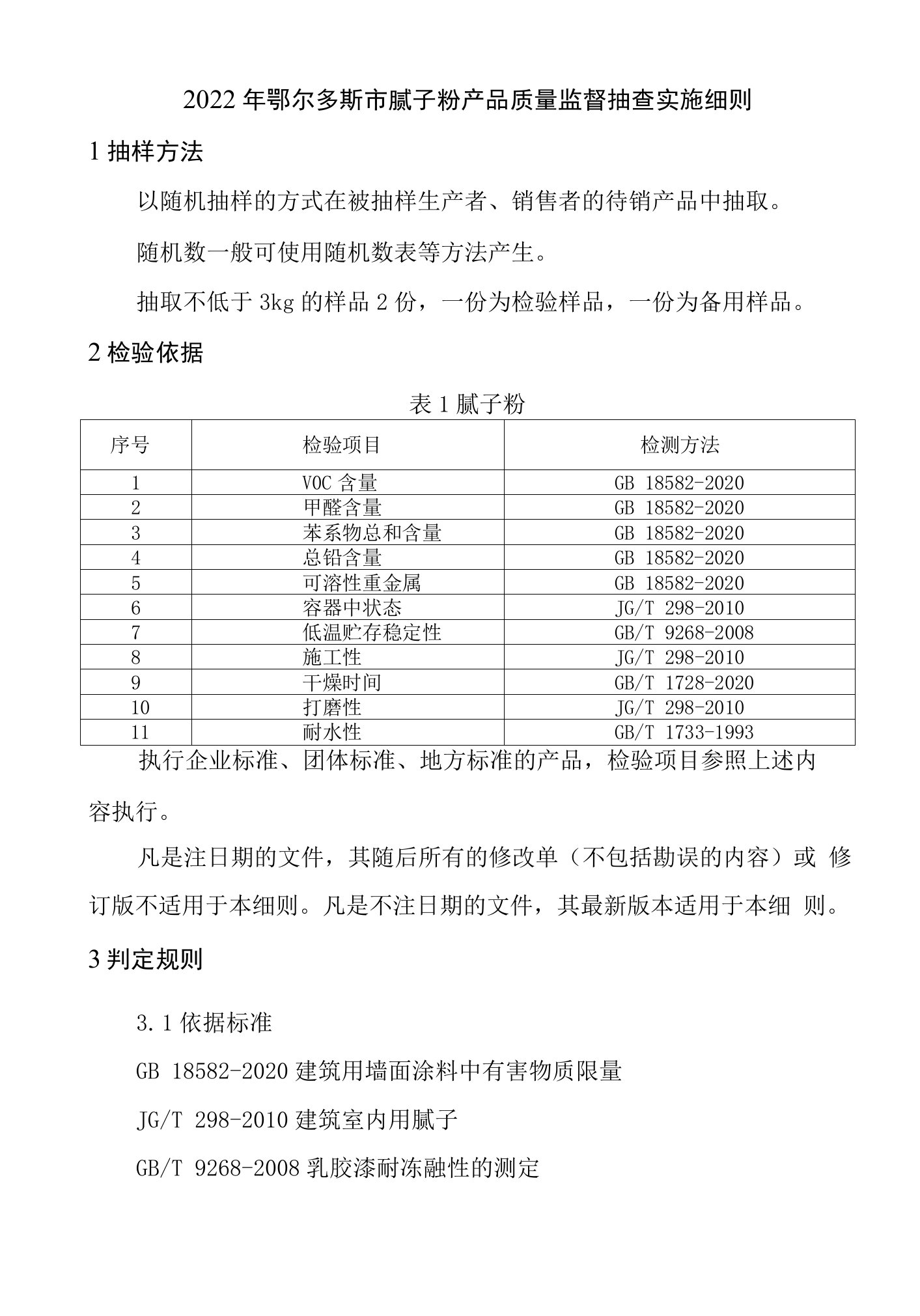 2022年鄂尔多斯市腻子粉产品质量监督抽查实施细则