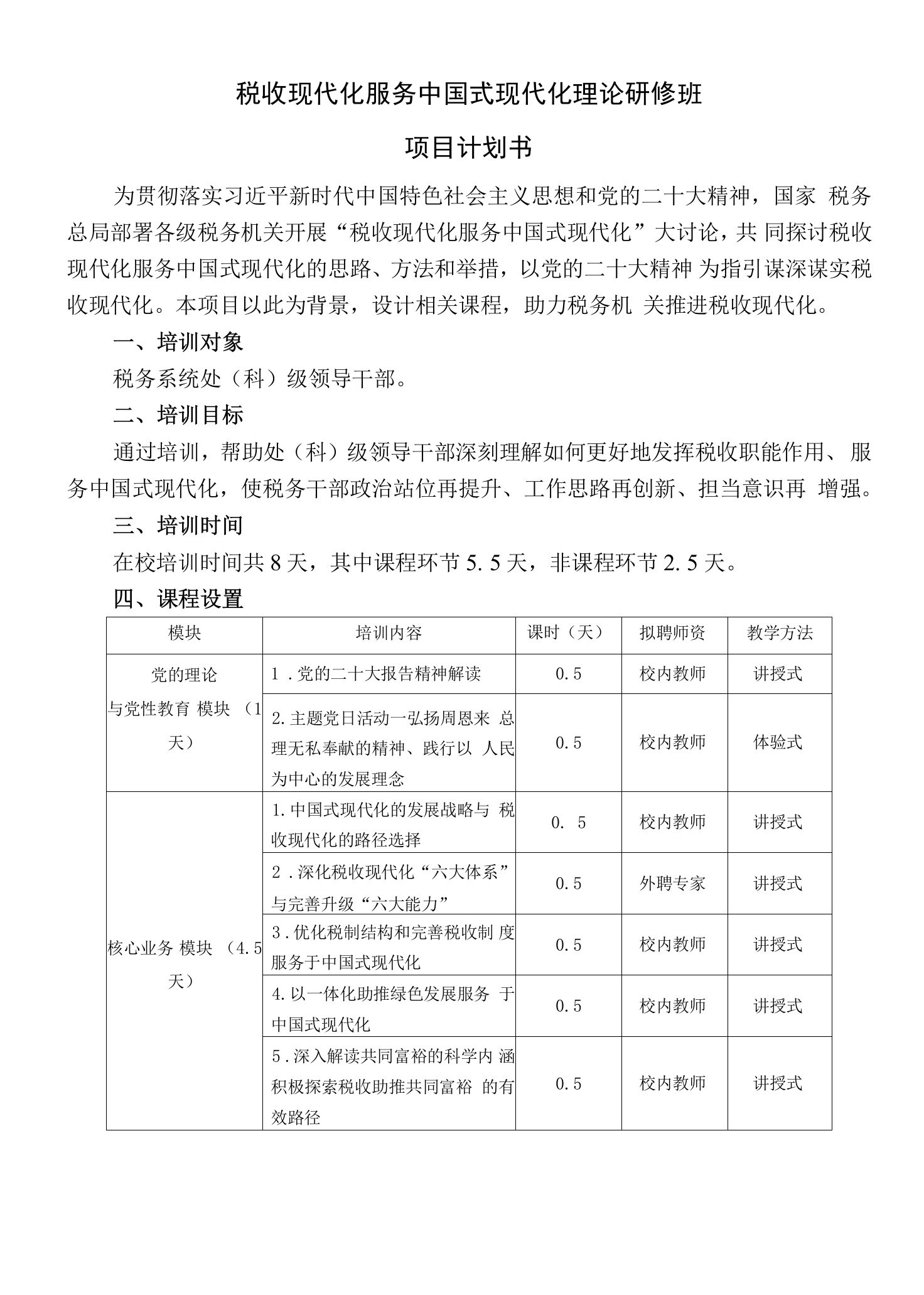 税收现代化服务中国式现代化理论研修班项目计划书